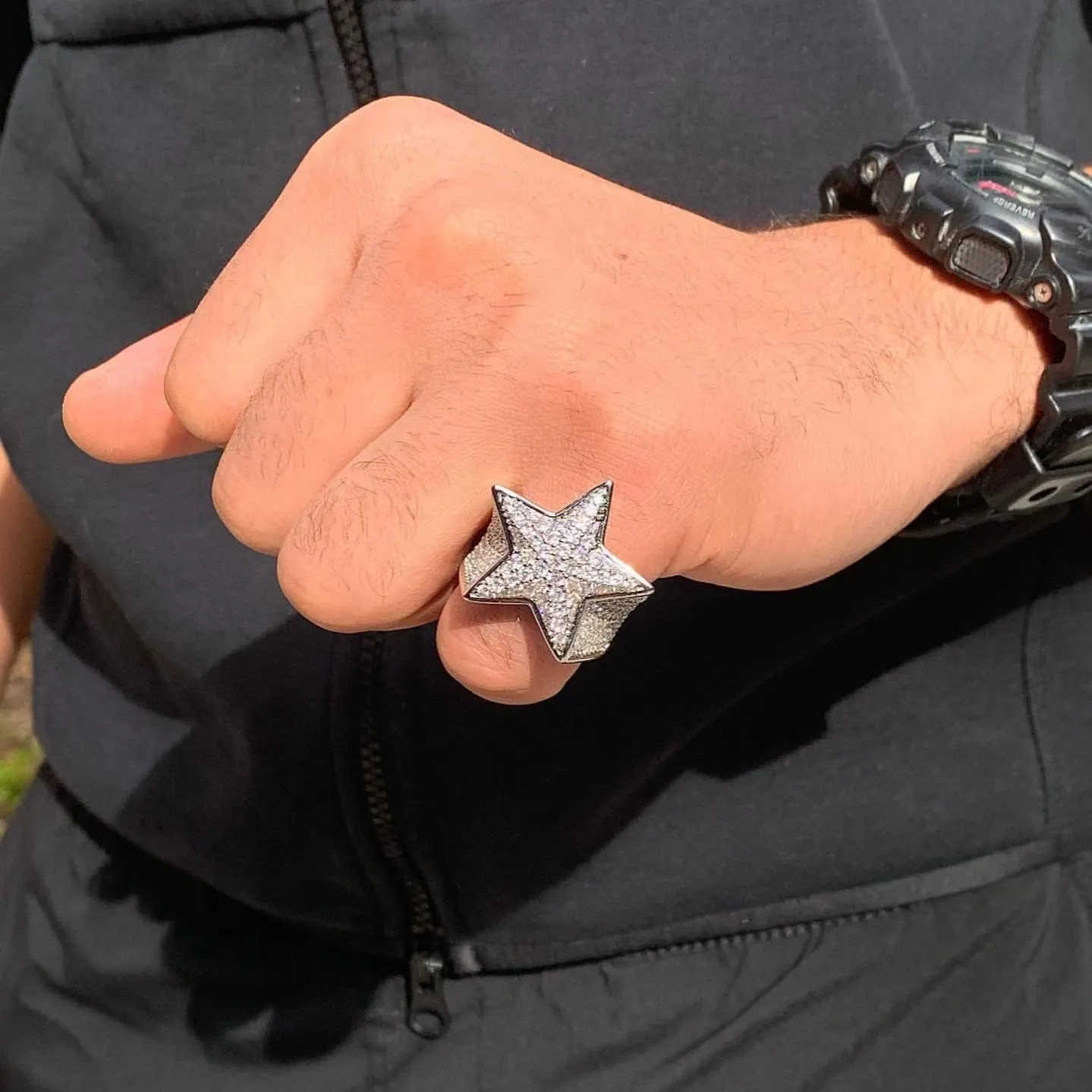 Iced Out Star Pinky Ring-18K Golden or White Golden Plated Hip Hop 5A  Simulated Diamond Ring for Men Women-Size 7,8,9,10