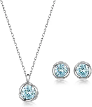 immobird Rose Necklace Jewelry Set in 925 Sterling Silver Birthstone Necklace and Earring Sets for Women Solitaire Necklace with Round Gemstone Gift for Her