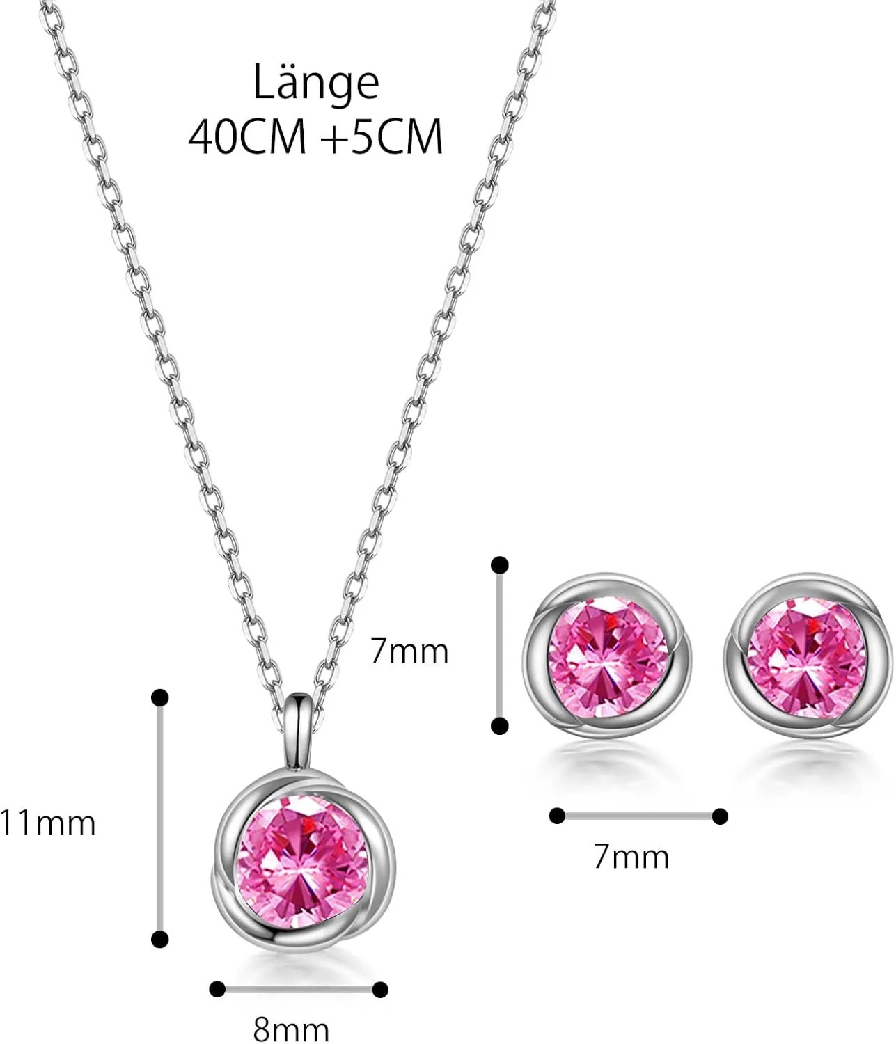 immobird Rose Necklace Jewelry Set in 925 Sterling Silver Birthstone Necklace and Earring Sets for Women Solitaire Necklace with Round Gemstone Gift for Her