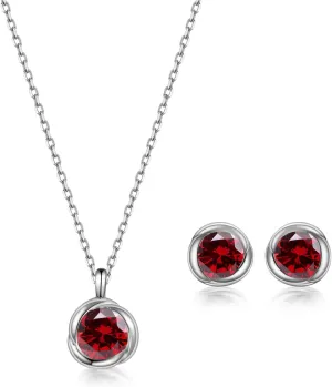 immobird Rose Necklace Jewelry Set in 925 Sterling Silver Birthstone Necklace and Earring Sets for Women Solitaire Necklace with Round Gemstone Gift for Her