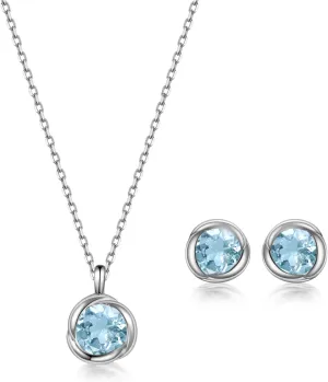 immobird Rose Necklace Jewelry Set in 925 Sterling Silver Birthstone Necklace and Earring Sets for Women Solitaire Necklace with Round Gemstone Gift for Her