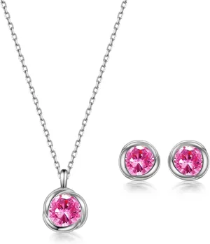 immobird Rose Necklace Jewelry Set in 925 Sterling Silver Birthstone Necklace and Earring Sets for Women Solitaire Necklace with Round Gemstone Gift for Her
