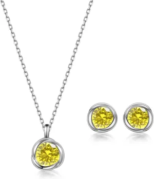 immobird Rose Necklace Jewelry Set in 925 Sterling Silver Birthstone Necklace and Earring Sets for Women Solitaire Necklace with Round Gemstone Gift for Her
