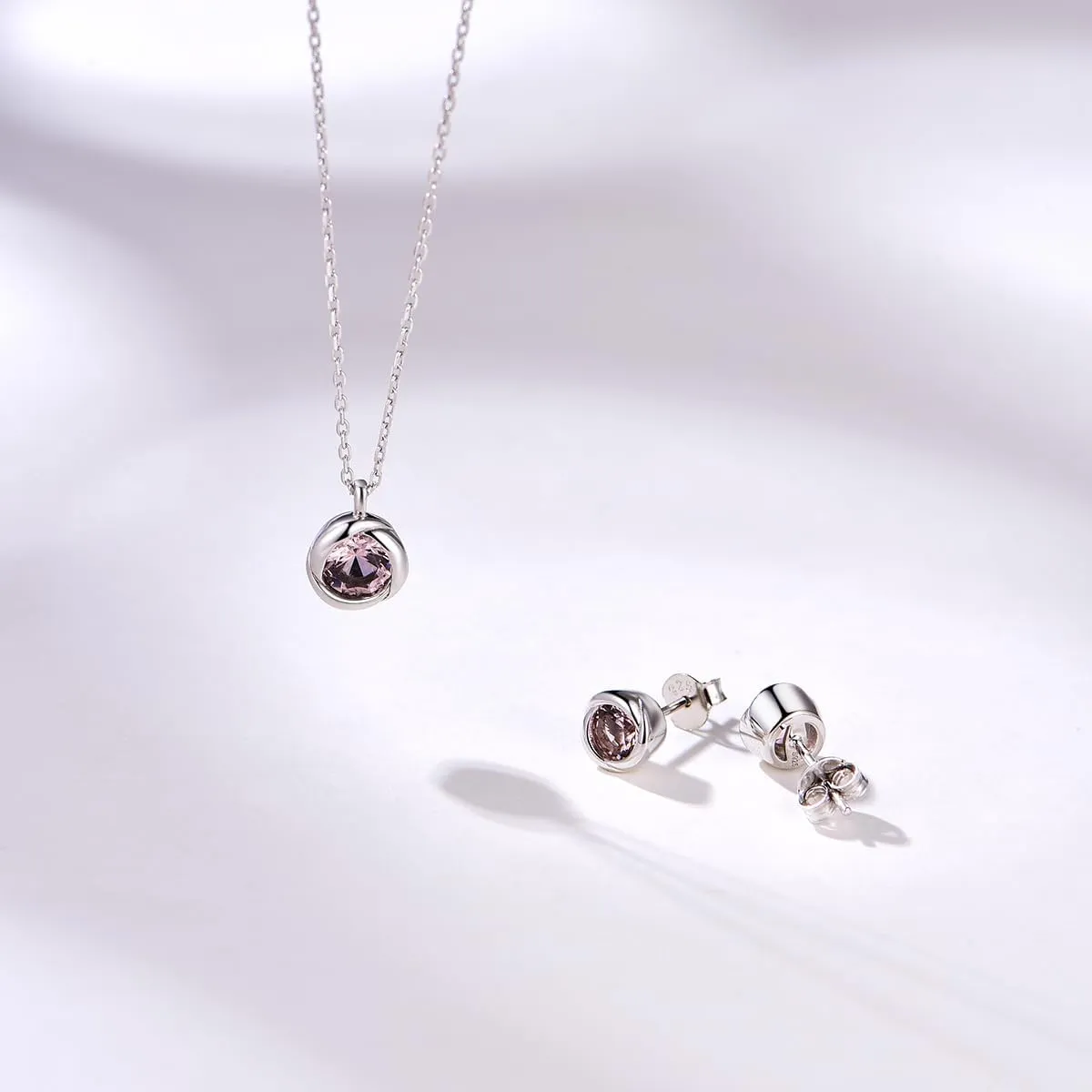 immobird Rose Necklace Jewelry Set in 925 Sterling Silver Birthstone Necklace and Earring Sets for Women Solitaire Necklace with Round Gemstone Gift for Her