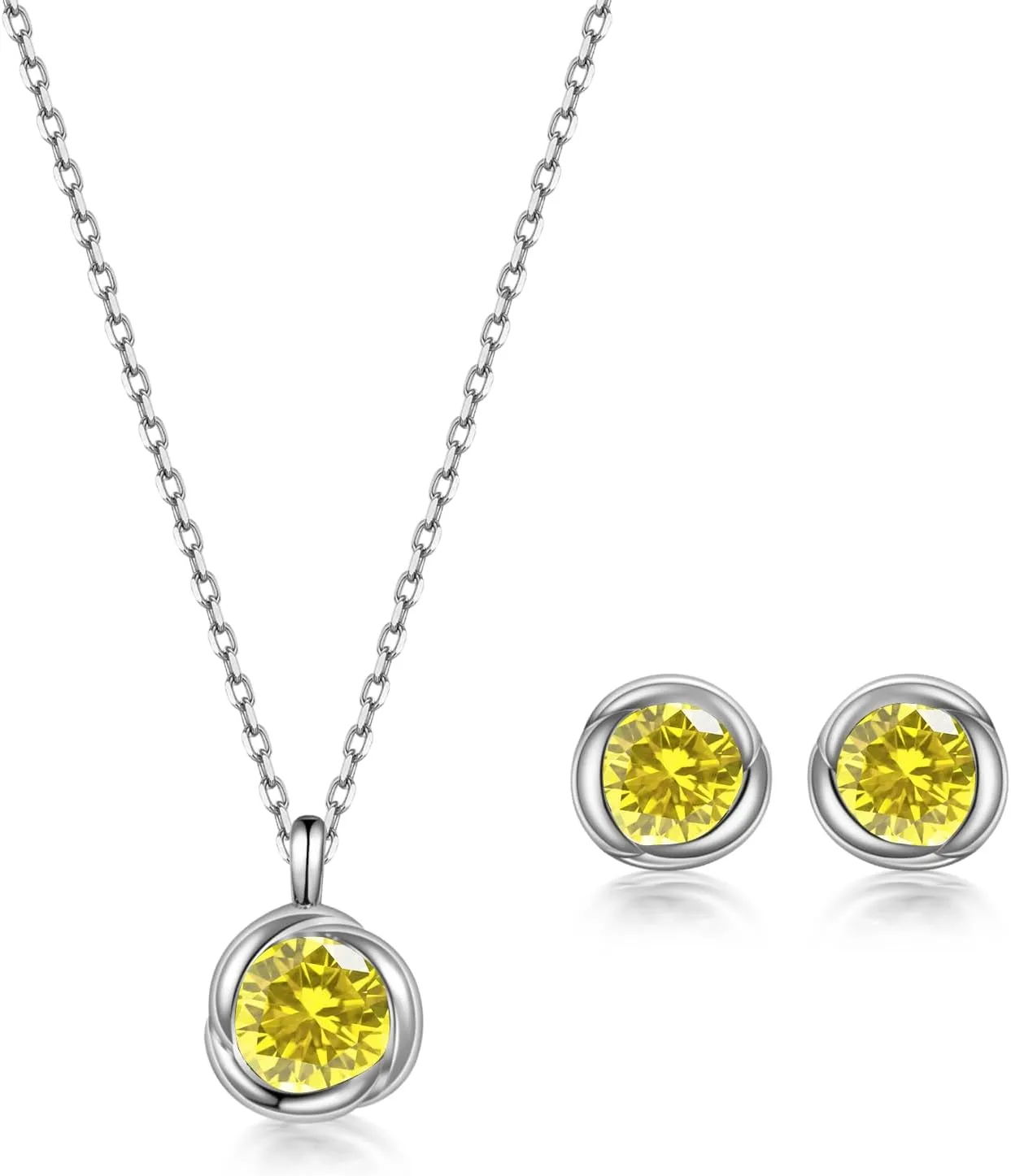 immobird Rose Necklace Jewelry Set in 925 Sterling Silver Birthstone Necklace and Earring Sets for Women Solitaire Necklace with Round Gemstone Gift for Her
