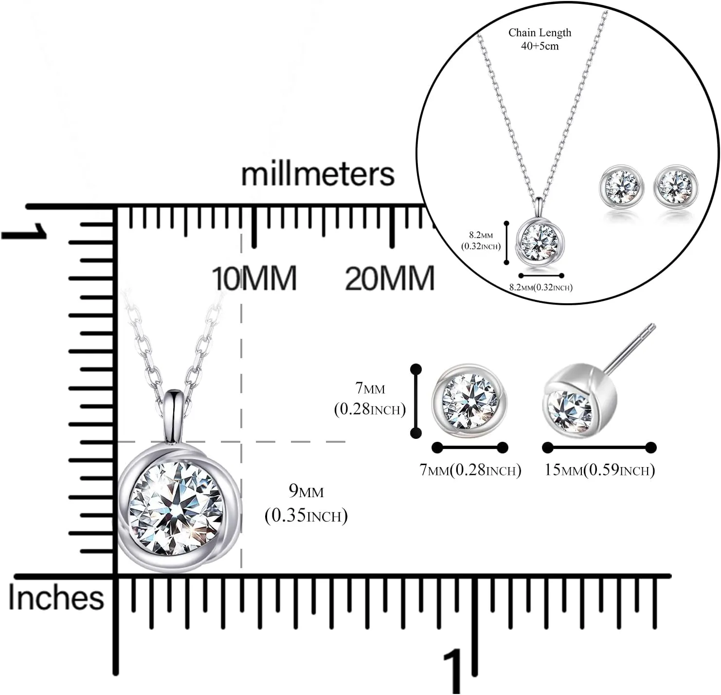 immobird Rose Necklace Jewelry Set in 925 Sterling Silver Birthstone Necklace and Earring Sets for Women Solitaire Necklace with Round Gemstone Gift for Her