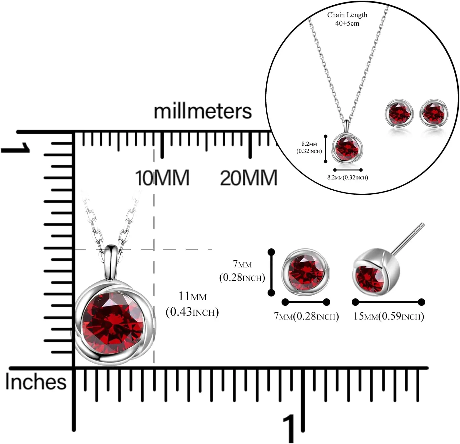 immobird Rose Necklace Jewelry Set in 925 Sterling Silver Birthstone Necklace and Earring Sets for Women Solitaire Necklace with Round Gemstone Gift for Her