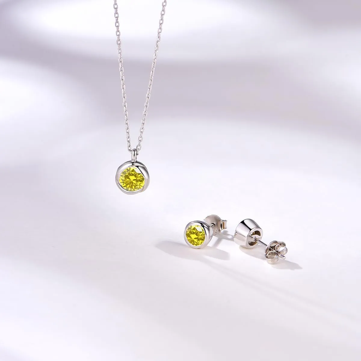 immobird Rose Necklace Jewelry Set in 925 Sterling Silver Birthstone Necklace and Earring Sets for Women Solitaire Necklace with Round Gemstone Gift for Her