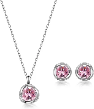 immobird Rose Necklace Jewelry Set in 925 Sterling Silver Birthstone Necklace and Earring Sets for Women Solitaire Necklace with Round Gemstone Gift for Her