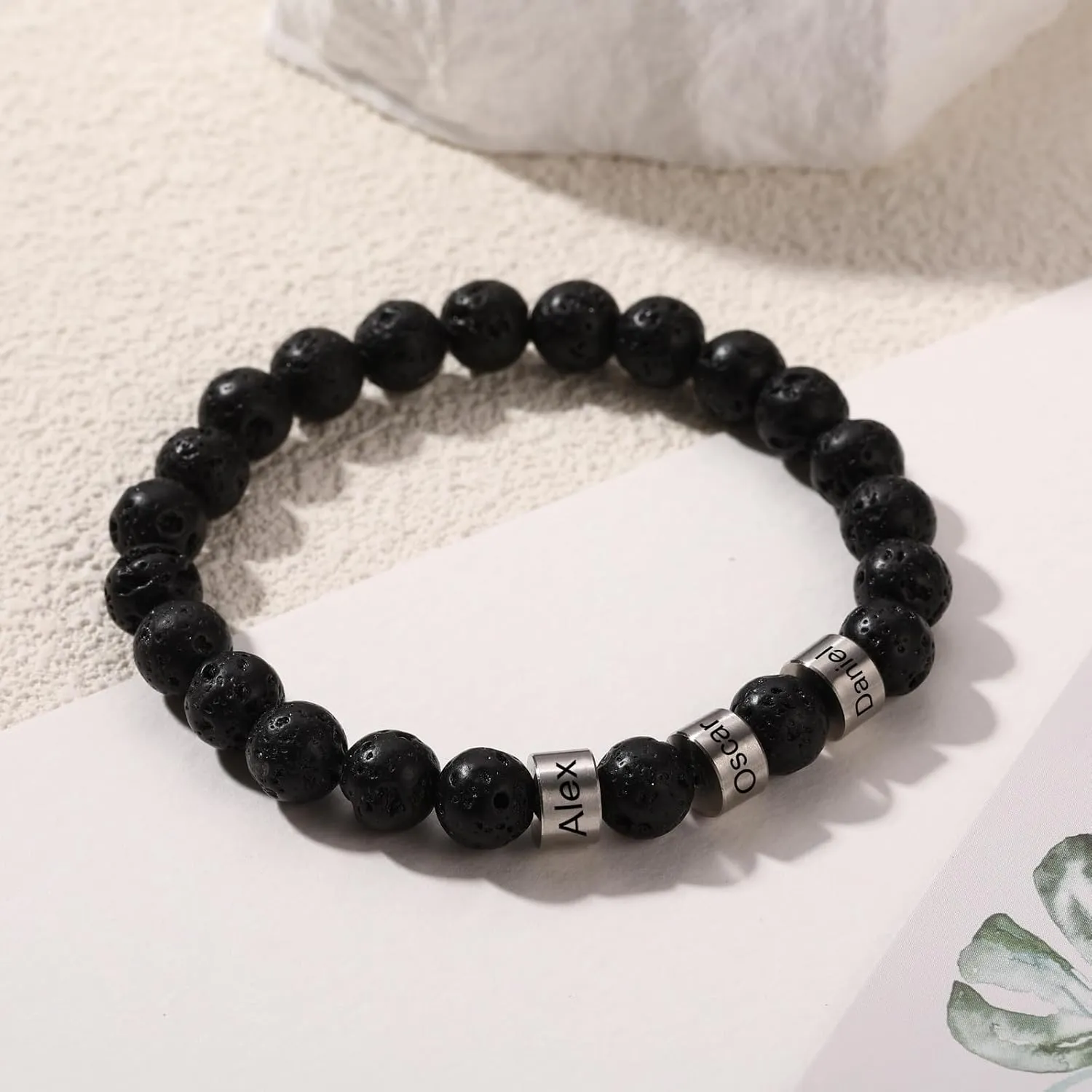 INBLUE Personalized Engrave Name Beads Bracelets for Men Custom 2-4 Names Beads for Boyfriend Dad Family Tiger Eye Stone Lava Stone Bracelet Jewelry Gifts for Birthday Father's Day Christmas