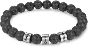 INBLUE Personalized Engrave Name Beads Bracelets for Men Custom 2-4 Names Beads for Boyfriend Dad Family Tiger Eye Stone Lava Stone Bracelet Jewelry Gifts for Birthday Father's Day Christmas