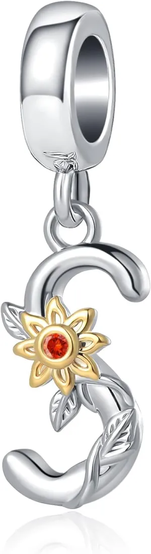 Initial A to Z Sunflower Charm You are My Sunshine Letter Pendant Bead for Pandora Bracelet Necklace