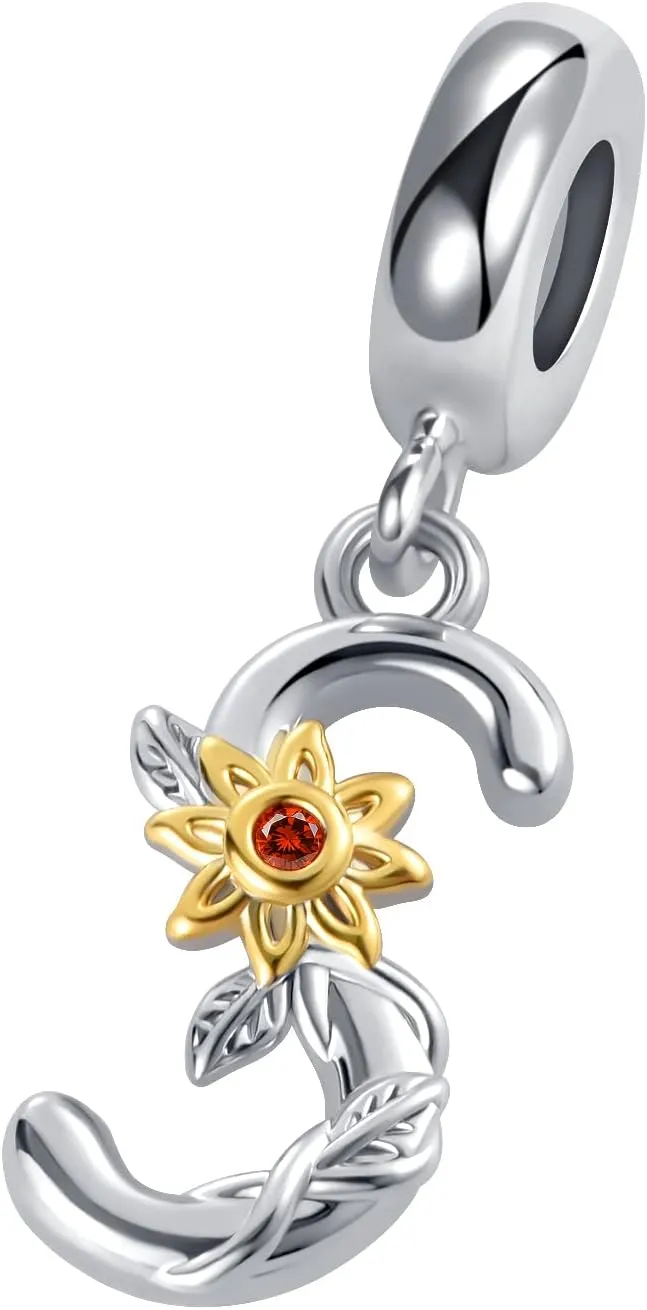 Initial A to Z Sunflower Charm You are My Sunshine Letter Pendant Bead for Pandora Bracelet Necklace