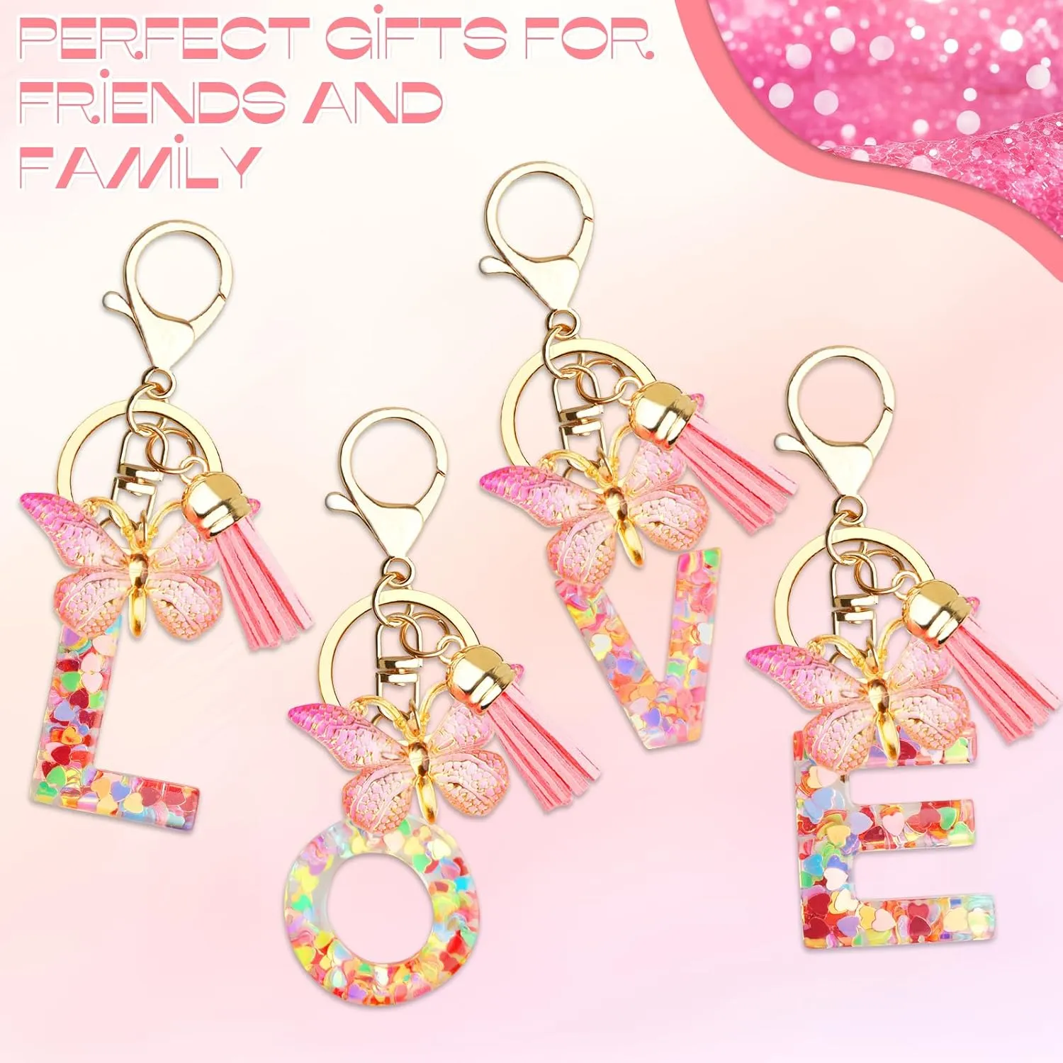 Initial Keychains for Girls, Letter Keychains for Women Handbag Pendant Alphabet Key Ring with Tassel Butterfly