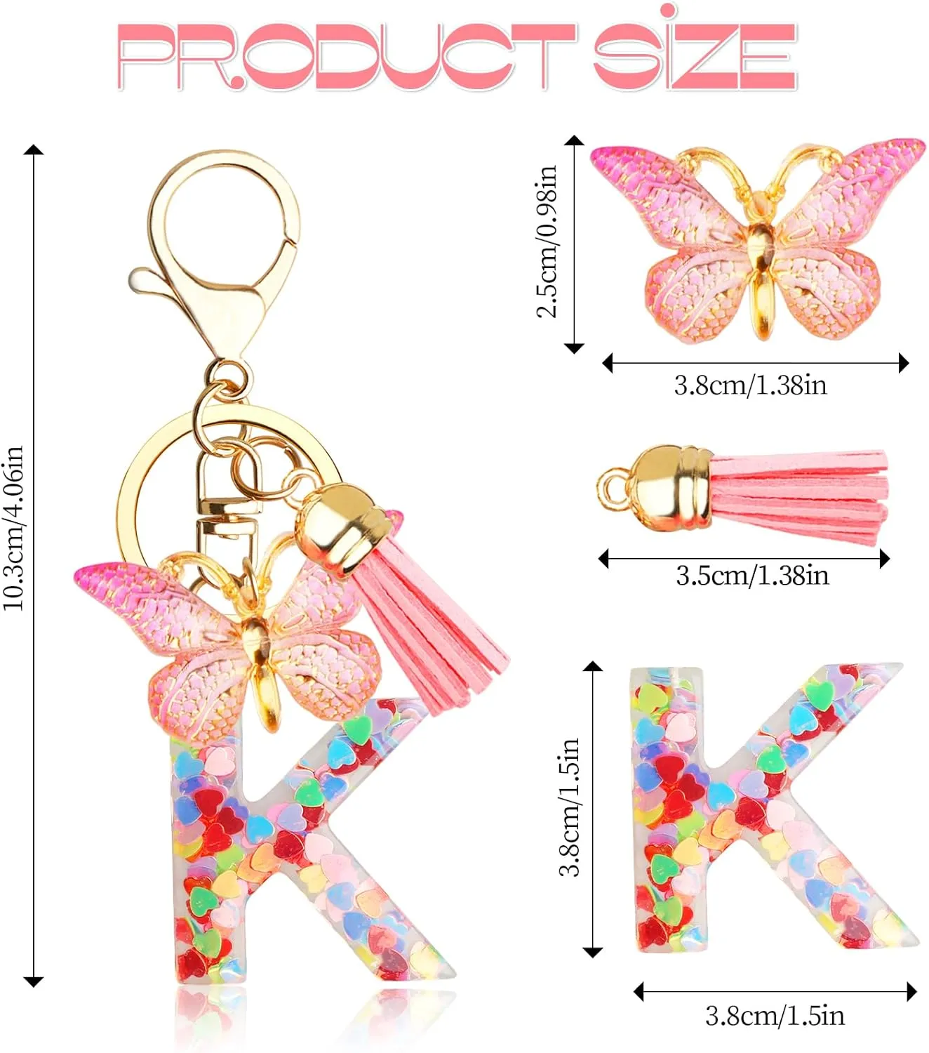Initial Keychains for Girls, Letter Keychains for Women Handbag Pendant Alphabet Key Ring with Tassel Butterfly