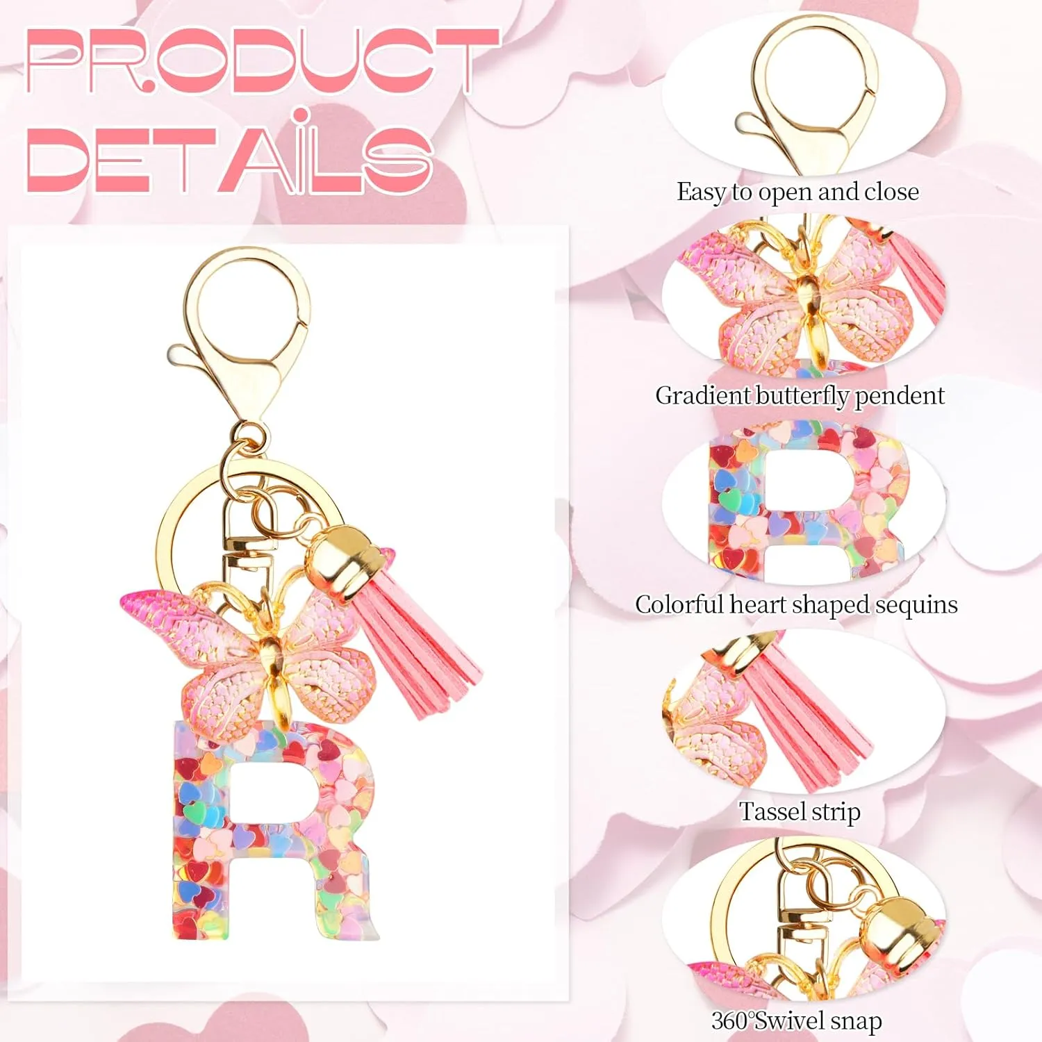 Initial Keychains for Girls, Letter Keychains for Women Handbag Pendant Alphabet Key Ring with Tassel Butterfly