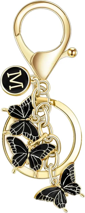 Initial letter Keychain for Women,Pink Butterfly bag Charms Cute Letter Keychain for Handbag Purse