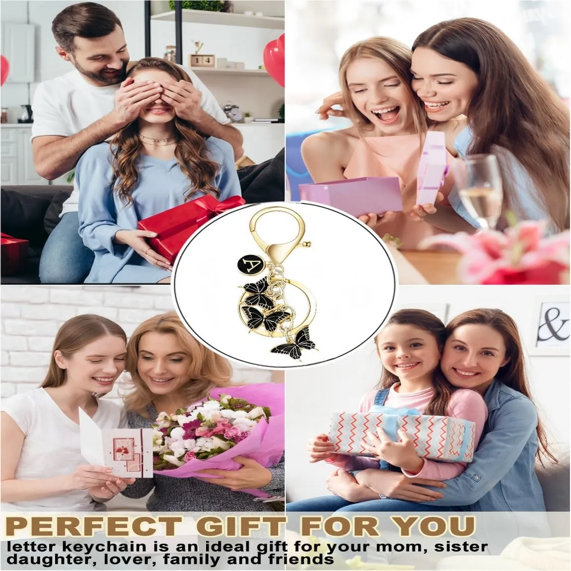 Initial letter Keychain for Women,Pink Butterfly bag Charms Cute Letter Keychain for Handbag Purse
