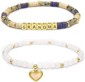 Inspirational Motivational Lava Stone Bracelet Beaded Mother Daughter Best Friend Granddaughter Bracelets Crystal Jewelry Gifts for Women (7.5, Grandma bracelet)