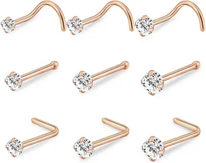 intera Hypoallergenic 20G 18G Nose Rings Stud for Women Men Surgical Steel Nose Piercing Jewelry Gold Silver Rose Gold Nose Earrings