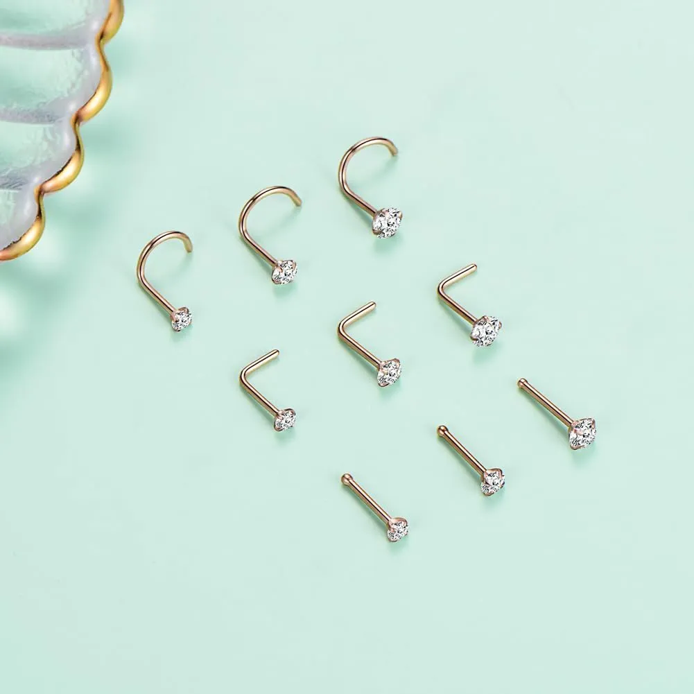 intera Hypoallergenic 20G 18G Nose Rings Stud for Women Men Surgical Steel Nose Piercing Jewelry Gold Silver Rose Gold Nose Earrings