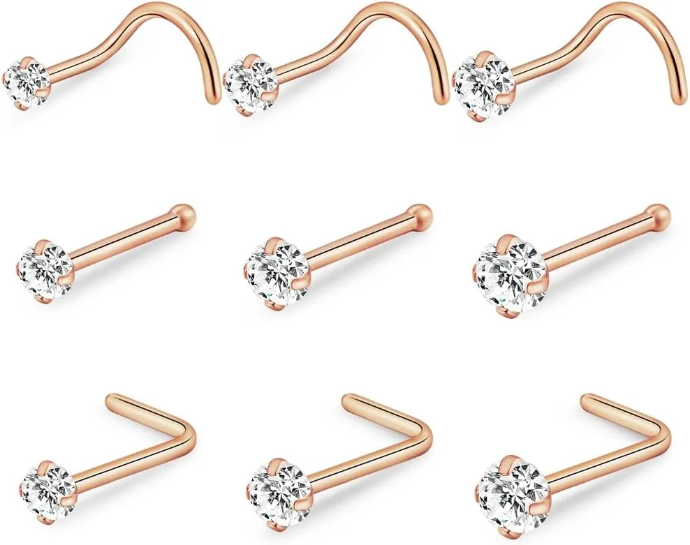 intera Hypoallergenic 20G 18G Nose Rings Stud for Women Men Surgical Steel Nose Piercing Jewelry Gold Silver Rose Gold Nose Earrings