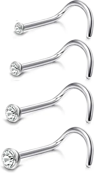 IRONBOX 20G Titanium Nose Ring Studs for Women Men Square Round CZ Nose Stud L Shape Screw Nose Rings Nostril Piercing Jewelry