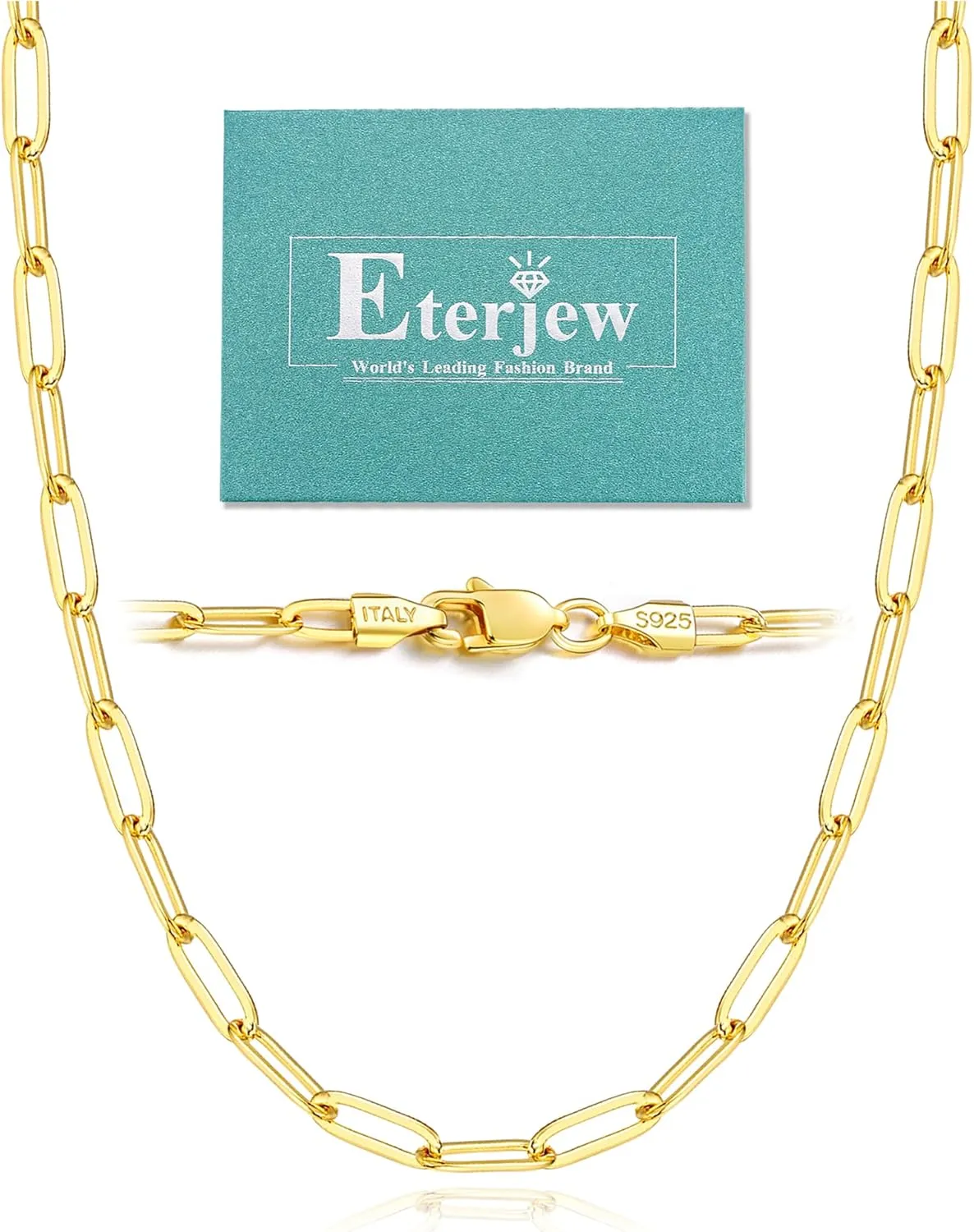 Italy 5mm Solid 18K Gold Over 925 Sterling Silver Paperclip Chain Necklace for Women, Women's Chain Necklace for Women, Shiny & Sturdy & Not Easy to Fade & Comfortable 16 18 20 22 24 26 Inch