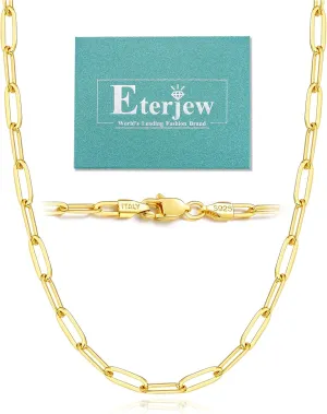Italy 5mm Solid 18K Gold Over 925 Sterling Silver Paperclip Chain Necklace for Women, Women's Chain Necklace for Women, Shiny & Sturdy & Not Easy to Fade & Comfortable 16 18 20 22 24 26 Inch
