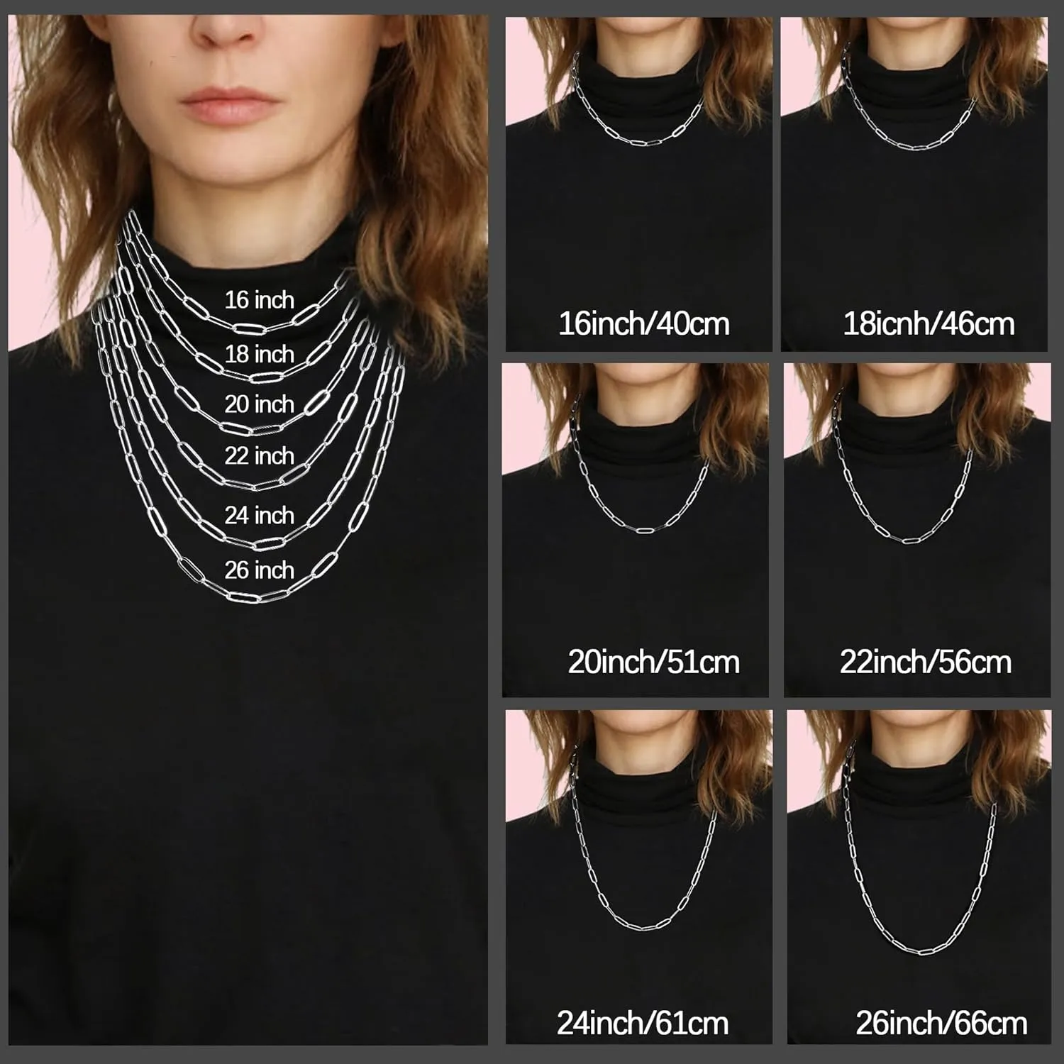 Italy 5mm Solid 18K Gold Over 925 Sterling Silver Paperclip Chain Necklace for Women, Women's Chain Necklace for Women, Shiny & Sturdy & Not Easy to Fade & Comfortable 16 18 20 22 24 26 Inch