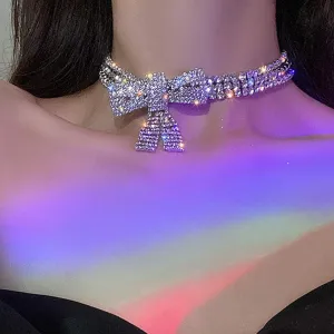 JEAIRTS Rhinestone Choker Necklace Silver Diamond Row Necklaces Sparkly Crystal Necklace Chain Jewerly Fashion Minimalist Party Prom Accessories for Women