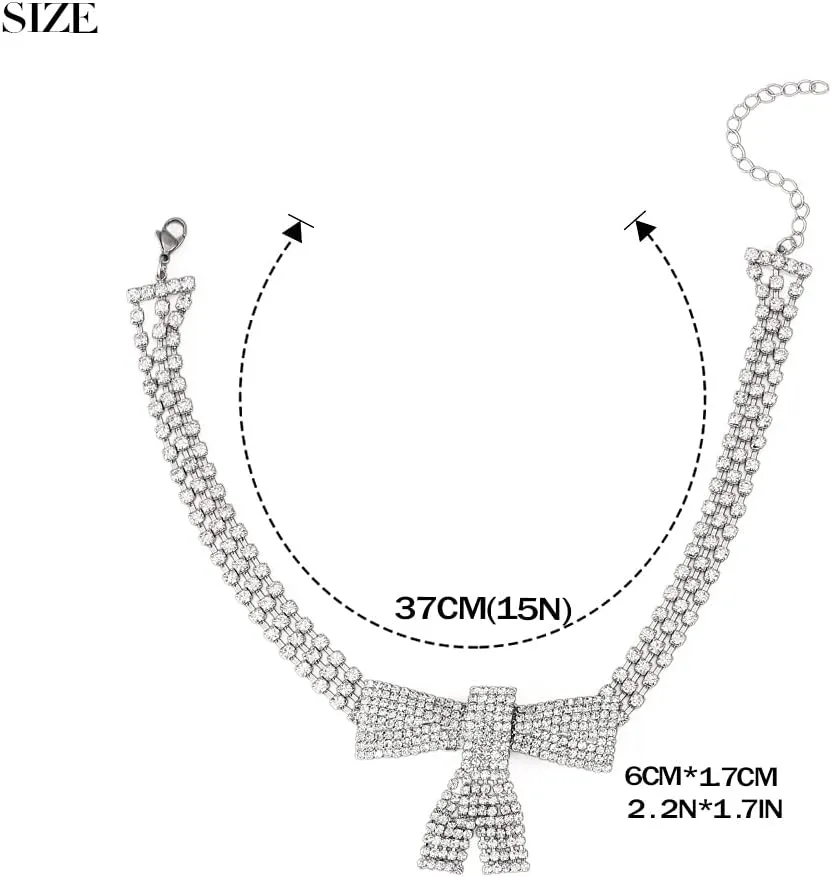 JEAIRTS Rhinestone Choker Necklace Silver Diamond Row Necklaces Sparkly Crystal Necklace Chain Jewerly Fashion Minimalist Party Prom Accessories for Women