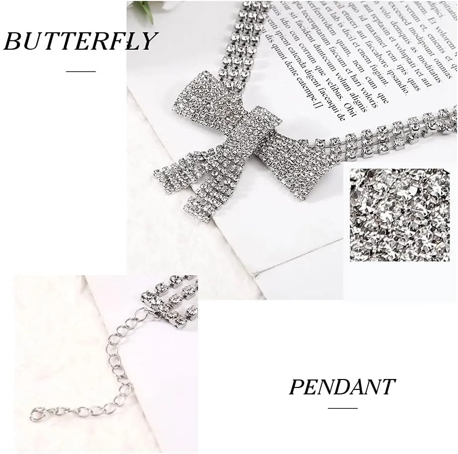 JEAIRTS Rhinestone Choker Necklace Silver Diamond Row Necklaces Sparkly Crystal Necklace Chain Jewerly Fashion Minimalist Party Prom Accessories for Women