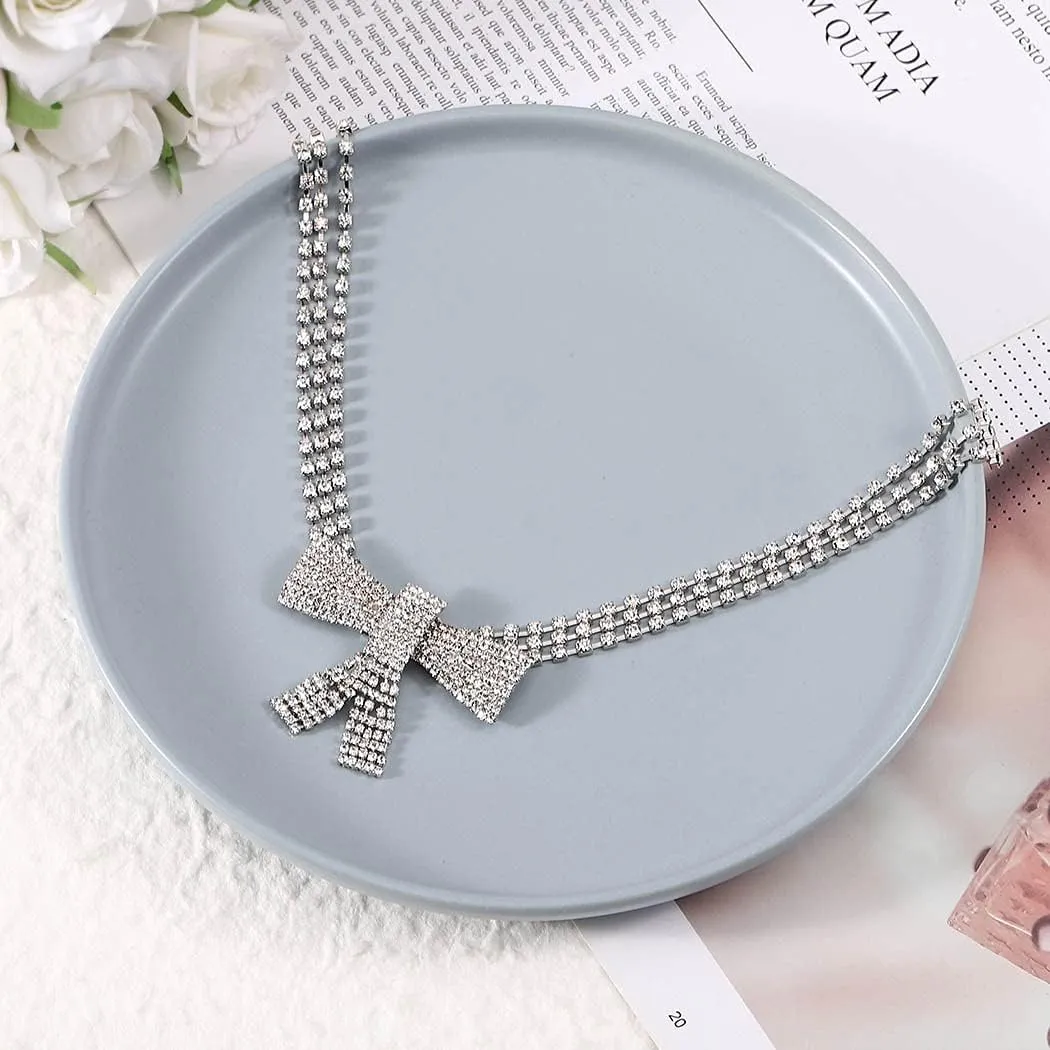 JEAIRTS Rhinestone Choker Necklace Silver Diamond Row Necklaces Sparkly Crystal Necklace Chain Jewerly Fashion Minimalist Party Prom Accessories for Women