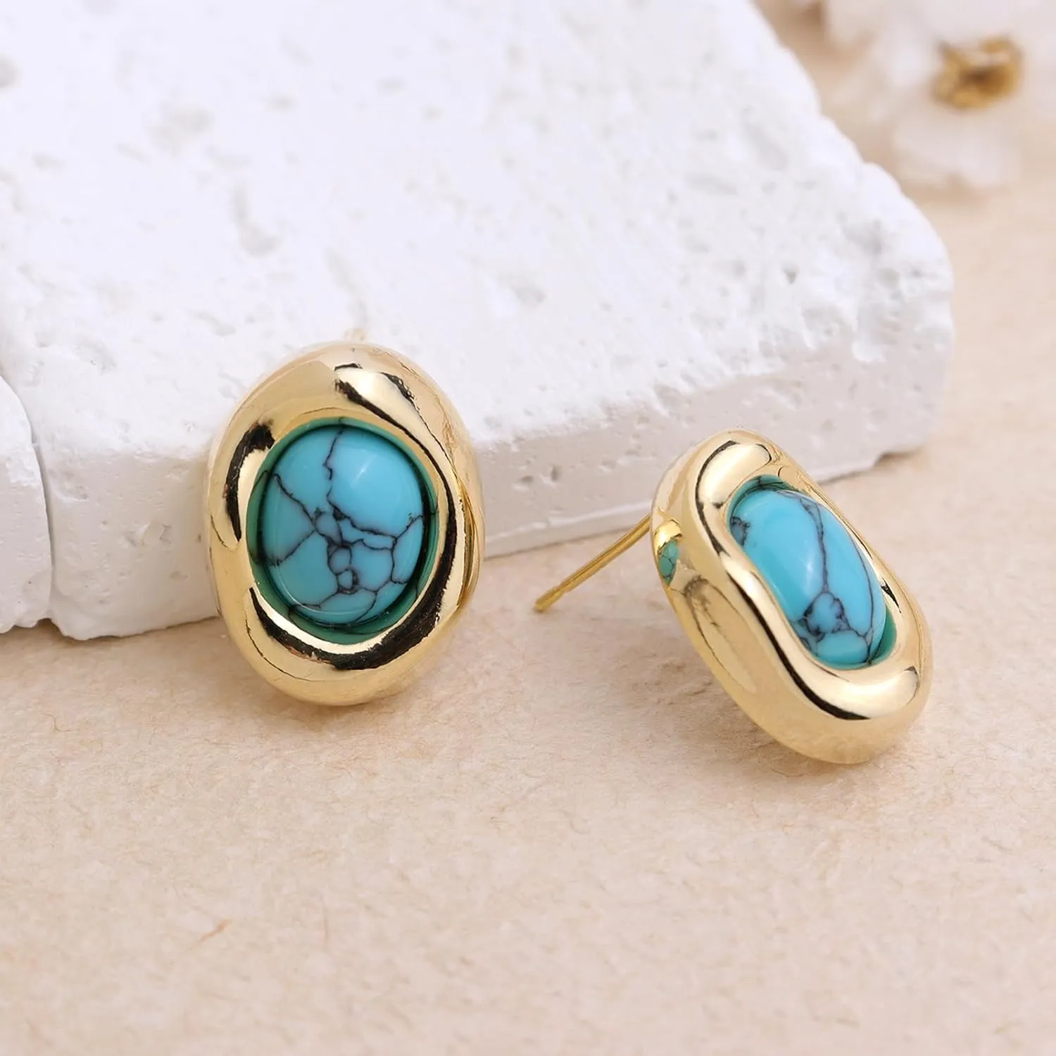 JeanBeau Gold Statement Stud Earrings for Women, Trendy Geometric Saturn Flower Clover Rhinestone CZ Hypoallergenic Earing Valentine Jewelry Gift