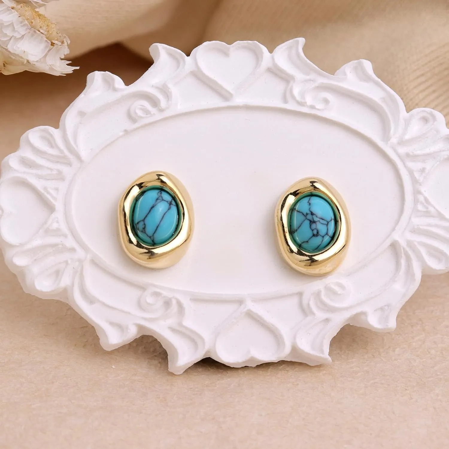 JeanBeau Gold Statement Stud Earrings for Women, Trendy Geometric Saturn Flower Clover Rhinestone CZ Hypoallergenic Earing Valentine Jewelry Gift