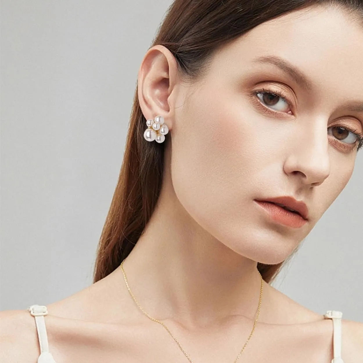JeanBeau Pearl Flower Leaf Stud Earrings for Women Statement Cluster CZ Pearls Earing Gold Plated Sterling Silver Wedding Prom Birthday Fashion Jewelry Gift