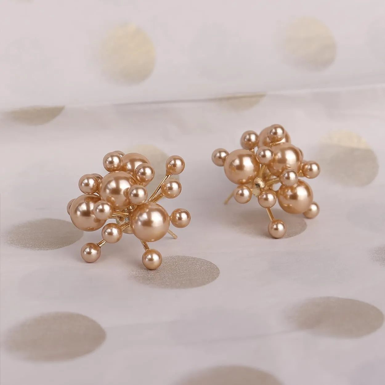 JeanBeau Pearl Flower Leaf Stud Earrings for Women Statement Cluster CZ Pearls Earing Gold Plated Sterling Silver Wedding Prom Birthday Fashion Jewelry Gift