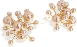 JeanBeau Pearl Flower Leaf Stud Earrings for Women Statement Cluster CZ Pearls Earing Gold Plated Sterling Silver Wedding Prom Birthday Fashion Jewelry Gift