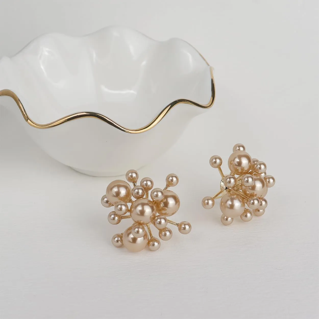 JeanBeau Pearl Flower Leaf Stud Earrings for Women Statement Cluster CZ Pearls Earing Gold Plated Sterling Silver Wedding Prom Birthday Fashion Jewelry Gift