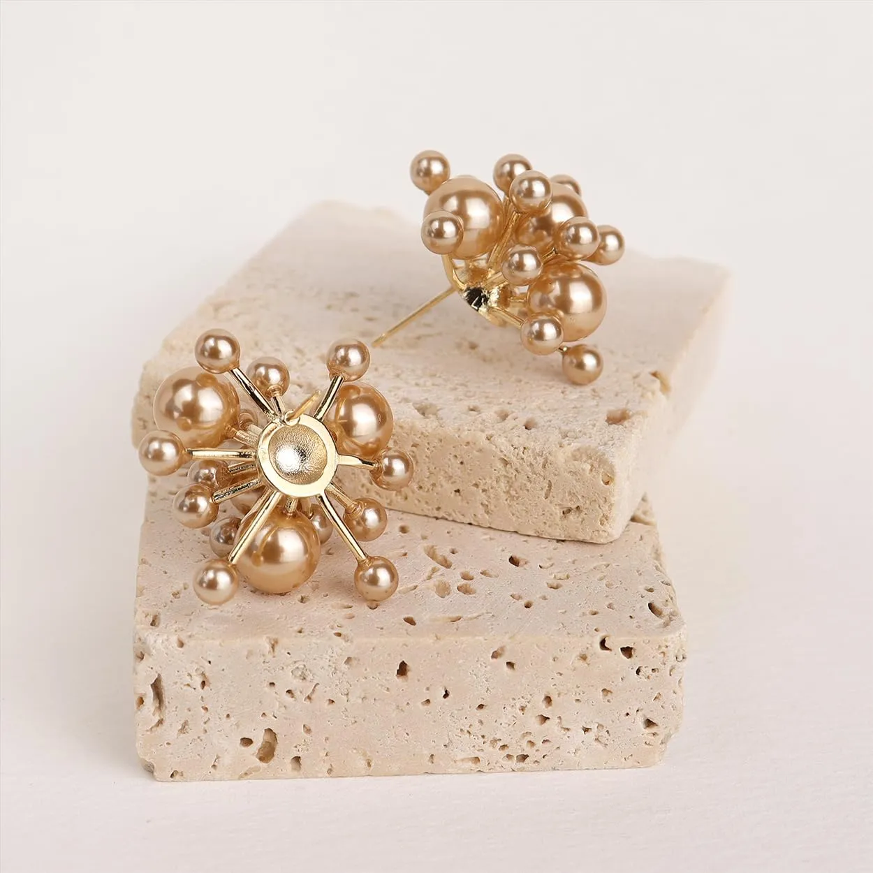 JeanBeau Pearl Flower Leaf Stud Earrings for Women Statement Cluster CZ Pearls Earing Gold Plated Sterling Silver Wedding Prom Birthday Fashion Jewelry Gift