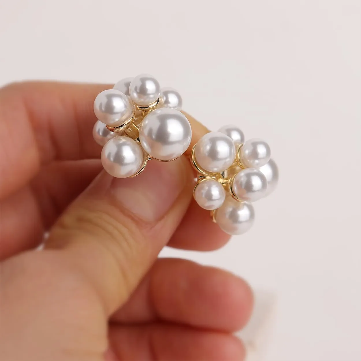 JeanBeau Pearl Flower Leaf Stud Earrings for Women Statement Cluster CZ Pearls Earing Gold Plated Sterling Silver Wedding Prom Birthday Fashion Jewelry Gift