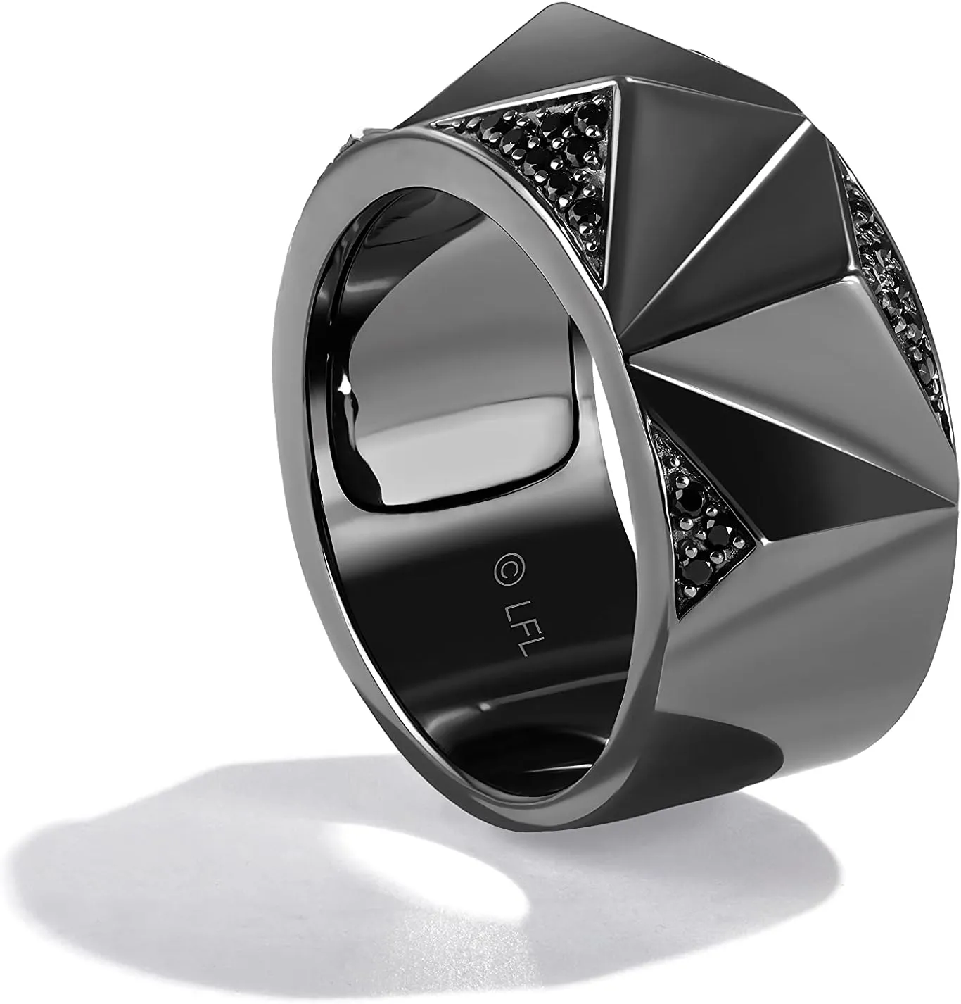 Jewelili Star Wars Fine Jewelry Dark Armor for Men | Silver & Black Rhodium Band | 1/2 Cttw Black Diamonds | Star Wars Gifts for Men | Jewelry with Gift Box