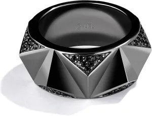 Jewelili Star Wars Fine Jewelry Dark Armor for Men | Silver & Black Rhodium Band | 1/2 Cttw Black Diamonds | Star Wars Gifts for Men | Jewelry with Gift Box