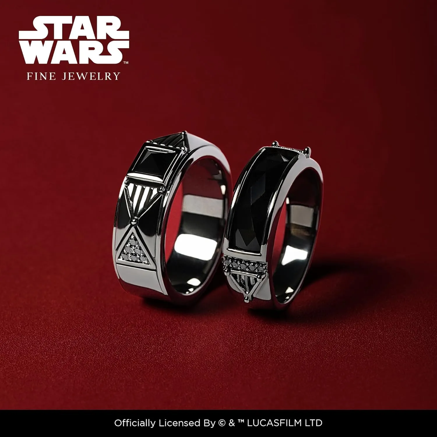 Jewelili Star Wars Fine Jewelry Dark Armor Ring for Men | Silver & Black Rhodium Band | Black Onyx & 1/10 Cttw Black Diamonds | Star Wars Gifts for Men | Jewelry with Gift Box