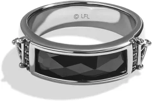 Jewelili Star Wars Fine Jewelry Dark Armor Ring for Men | Silver & Black Rhodium Band | Black Onyx & 1/10 Cttw Black Diamonds | Star Wars Gifts for Men | Jewelry with Gift Box