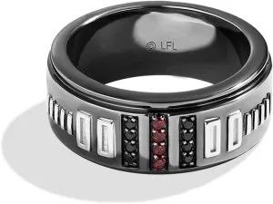 Jewelili Star Wars Fine Jewelry Dark Armor Ring for Men | Silver & Black Rhodium Band | Garnet & 1/10 Cttw Black Diamonds | Star Wars Gifts for Men | Jewelry with Gift Box