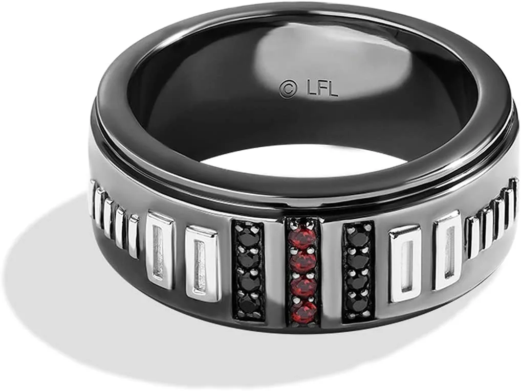 Jewelili Star Wars Fine Jewelry Dark Armor Ring for Men | Silver & Black Rhodium Band | Garnet & 1/10 Cttw Black Diamonds | Star Wars Gifts for Men | Jewelry with Gift Box