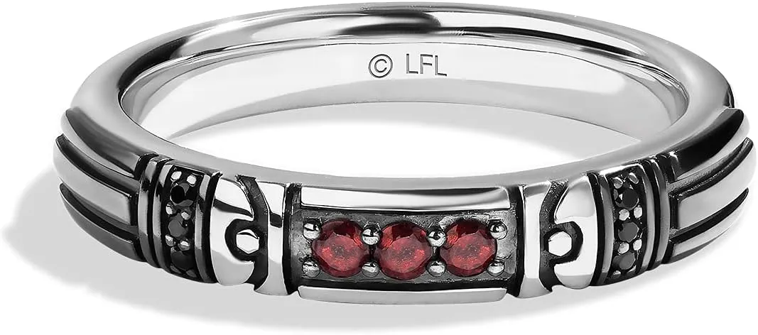 Jewelili Star Wars Fine Jewelry Dark Armor Ring for Men | Silver & Black Rhodium Band | Garnet & Black Diamonds | Star Wars Gifts for Men | Jewelry with Gift Box
