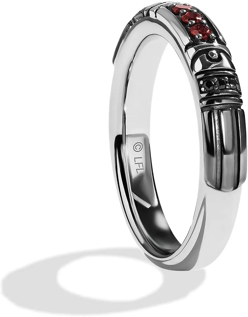 Jewelili Star Wars Fine Jewelry Dark Armor Ring for Men | Silver & Black Rhodium Band | Garnet & Black Diamonds | Star Wars Gifts for Men | Jewelry with Gift Box